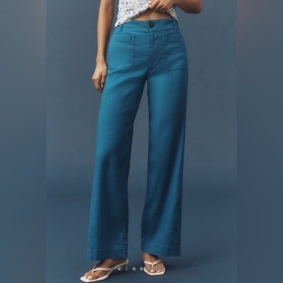NWT Size 32 Tall -The Colette Linen blend Full Length Wide Leg Pants (US$ 148) - Picture 1 of 15